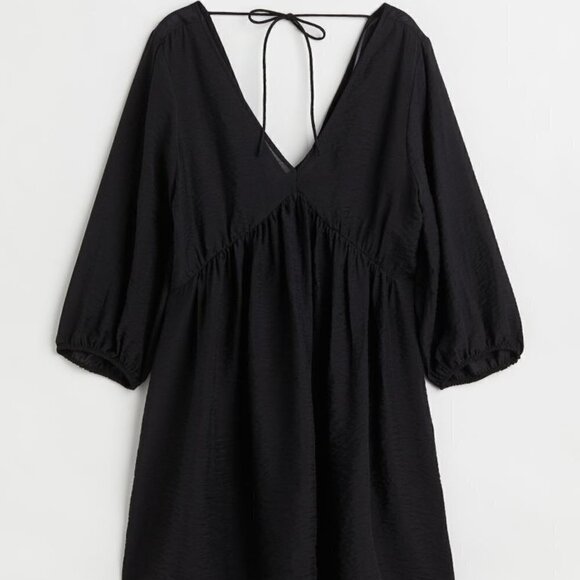 H&M Black Mini Dress V Neck 3/4 Sleeve Size XS NWT - Picture 1 of 7